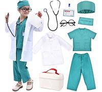 Tacobear 9 Pièces Deguisement Docteur pour Enfant Jeu d'imitation Docteur Kit de Jouet Médecin Malette de Médecin avec Stéthoscope Lunettes Manteau pour Garçon Fille 3 4 5 6 7 8 9 10 Ans