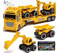 Tacobear Camion Construction Jouet Enfant Garçon Grand Véhicules Chantier avec Excavatrice Tombereau, Camion Transporteur Construction Jouet Cadeau pour Enfants Garçons 2-6 Ans