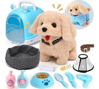 Tacobear Chien Jouet Enfant avec Mallette de Transport Manteau Laisse, Peluche Chien Robot Qui Marche et Aboie Animaux Électronique Interactif Jouet pour 3 4 5 6 Ans Fille Garçon Cadeau