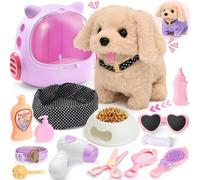 Tacobear Chien Jouet Enfant Qui Marche et Aboie avec Mallette de Transport Manteau Laisse, Animaux Électronique Chien Robot Peluche Interactif Jouet Fille 3 4 5 6 Ans Cadeau Anniversaire Noël