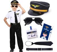 Tacobear Costume de pilote pour enfant garçon Uniforme de ligne aérienne Lunettes de soleil Chapeau de pilote Accessoires Costume d'Halloween