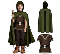 Tacobear Costume Médiéval Garcon Deguisement Viking Enfant Cape a Capuche Tunique Ceinture Robe Médiévale Pirate Chevalier Renaissance Cosplay Anniversaire Costume Carnaval Enfant (110, 3-5 ans)