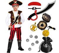 Tacobear Costume Pirate Enfant Deguisement Pirate Garçon avec Pirate Accessoires Chapeau Compass Bandana Carnaval Halloween Costume Capitaine Pirate pour Enfants 4 5 6 7 8 9 10 Ans (T, 3-4 Ans)