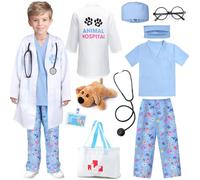 Tacobear Deguisement Docteur pour Enfant Jeu d'imitation Vétérinaire Docteur Kit de Jouet Médecin avec Chien Jouet Malette de Docteur Deguisement pour Anniversaire Fête Carnaval (Bleu, 120)