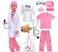 Tacobear Deguisement Docteur pour Enfant Jeu d'imitation Vétérinaire Docteur Kit de Jouet Médecin avec Chien Jouet Malette de Docteur Deguisement pour Anniversaire Fête Carnaval (Rose, 120)