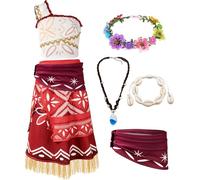 Tacobear Deguisement Fille Vaiana Costume Carnaval Enfant Robe Princesse Fille Accessoires Collier Couronne Bracelet Coquillage Cosplay Anniversaire Vaiana Déguisement Fille (150cm)