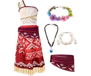 Tacobear Deguisement Fille Vaiana Costume Carnaval Enfant Robe Princesse Fille Accessoires Collier Couronne Bracelet Coquillage Cosplay Anniversaire Vaiana Déguisement Fille (110cm)