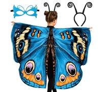 Tacobear Déguisement Papillon Enfant Fille Ailes de Papillon avec Masque Serre-tête Cape Papillon Costume de Papillon Deguisement pour Halloween Carnaval Noël Cosplay (Bleu)