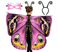 Tacobear Déguisement Papillon Enfant Fille Ailes de Papillon avec Masque Serre-tête Cape Papillon Costume de Papillon Deguisement pour Halloween Carnaval Noël Cosplay (Rose)