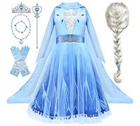 Tacobear Deguisement Reine Des Neiges Fille avec Elsa Perruque Couronner Baguette Magique Collier Bracelet Robe Reine Des Neiges Princesse Elsa Costume pour Fille Carnaval Déguisement 2-10 Ans