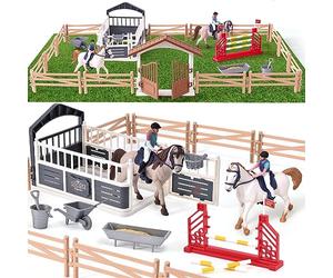 Tacobear Horse Jouet Cheval Jouet Figurines Chevaux Paddock avec Haies d'écurie Gate Entraînement d'agility pour Cheval Animaux Ferme Cadeaux pour Enfants Collecta Chevaux 3-12 Ans 70*42*16cm