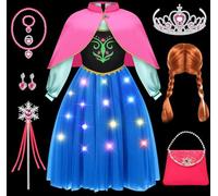 Tacobear LED Déguisement Princesse Fille Lumineux Robe Princesse avec Cape Perruque Sac à Main Couronne, Enfant Costume pour Carnaval Halloween Anniversaire Noël (100, 2-3 Ans)