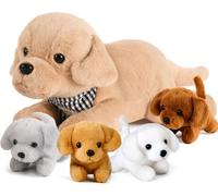 Tacobear Peluche Chien Cadeau Fille 3 4 5 6 7 8 Ans, Grand Chien avec 4 Bébés Chiots dans Le Ventre, Douce Oreiller Peluche Animal Jouet Pâques Noël Anniversaire Cadeau pour Enfants Fille 4-6 Ans