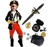 Tacobear Pirate Costume Enfant Déguisement Accessoires Cache-Oeil Compass Bourse Boucle d'oreille Or Medasie Halloween Costume (M 4-6 ans)