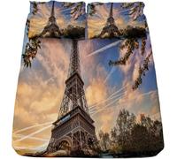 TACOKI Drap Housse 160x200 Paris, 3D Paris Drap-Housse 160 x 200, Draps Housses Enfant Adulte avec 2 Taies d'oreillers pour Matelas Épais 4982v