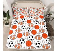 TACOKI Drap Housse 90x190 Football Américain, 3D Basket-Ball Drap-Housse 90 x 190, Draps Housses Enfant avec 2 Taies d'oreillers pour Matelas Épais 3970v