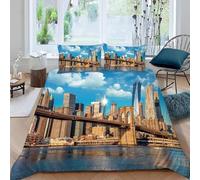 TACOKI Housse de Couette 140x200 Pont de Brooklyn Réversible Parure de Lit New York 140x200, Imprimée 3D Microfibre Douce Literie Housse de Couette 1 Personne avec Taies d'oreiller 2455a