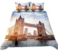 TACOKI Housse de Couette 140x200 Pont Tower Réversible Parure de Lit Tower Bridge 140x200, Imprimée 3D Microfibre Douce Literie Housse de Couette 1 Personne avec Taies d'oreiller 1477k