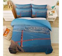 TACOKI Housse de Couette 160x200 Pont du Golden Gate Réversible Parure de Lit 160x200, Imprimée 3D Microfibre Douce Literie Housses de Couettes 2 Personnes avec Taies d'oreiller 6206a