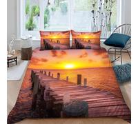 TACOKI Housse de Couette 160x200 Pont en Bois Réversible Parure de Lit Paysage au Coucher du Soleil 160x200, Imprimée 3D Microfibre Douce Literie Housses de Couettes 2 Personnes 2900k
