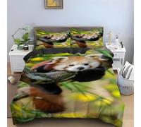TACOKI Housse de Couette 200x200 Panda Roux Réversible Parure de Lit Panda Roux 200x200, Imprimée 3D Microfibre Douce Literie Housses de Couettes 2 Personnes avec Taies d'oreiller 2511a