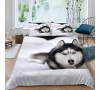 TACOKI Housse de Couette 220x240 Chien Husky Parure de Lit Adulte 2 Personnes en Microfibre Douce Housse de Couette 3D Imprimée Literie avec 2 Taies d'oreiller q5020