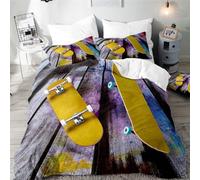 TACOKI Housse de Couette 240 x 260 Skateboard Skateboard Parure de Lit Adulte 2 Personnes en Microfibre Douce Housse de Couette 3D Imprimée Literie avec 2 Taies d'oreiller e3383