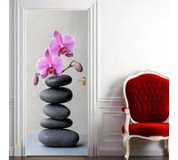 TACOKI Sticker Porte Asie Orientale, Stickers Porte Trompe L'oeil Orchidée Autocollant Poster Auto-Adhésif Art Décor Pour Chambre Salon Salle de Bain Papier Peint 85x200 cm 4206n