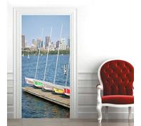 TACOKI Sticker Porte Bateau à Voile, Stickers Porte Trompe L'oeil Paysage Autocollant Poster Auto-Adhésif Art Décor Pour Chambre Salon Salle de Bain Papier Peint 90x210 cm 5460z