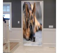 TACOKI Sticker Porte Berger Allemand, Stickers Porte Trompe L'oeil Chien Autocollant Poster Auto-Adhésif Art Décor Pour Chambre Salon Salle de Bain Papier Peint 88x200 cm 5359z