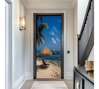 TACOKI Sticker Porte Bord de Mer, Stickers Porte Trompe L'oeil Paysage Marin Autocollant Poster Auto-Adhésif Art Décor Pour Chambre Salon Salle de Bain Papier Peint 85x200 cm 3621n