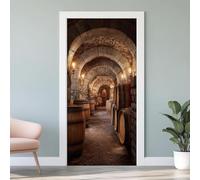 TACOKI Sticker Porte Cave à Vin, Stickers Porte Trompe L'oeil Rétro Autocollant Poster Auto-Adhésif Art Décor Pour Chambre Salon Salle de Bain Papier Peint 85x200 cm 4278n
