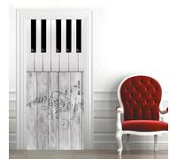 TACOKI Sticker Porte Clavier de Piano, Stickers Porte Trompe L'oeil Notes de Musique Autocollant Poster Auto-Adhésif Art Décor Pour Chambre Salon Salle de Bain Papier Peint 90x200 cm 6575z
