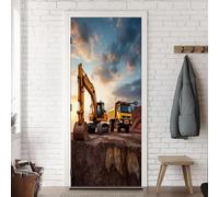TACOKI Sticker Porte Excavateur, Stickers Porte Trompe L'oeil Camions Autocollant Poster Auto-Adhésif Art Décor Pour Chambre Salon Salle de Bain Papier Peint 85x200 cm v4566