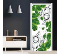TACOKI Sticker Porte Feuilles Vertes, Stickers Porte Trompe L'oeil Géométrie Autocollant Poster Auto-Adhésif Art Décor Pour Chambre Salon Salle de Bain Papier Peint 100x200 cm 3635z