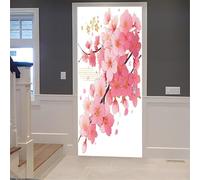 TACOKI Sticker Porte Fleur de Pêcher, Stickers Porte Trompe L'oeil Fleurs Roses Autocollant Poster Auto-Adhésif Art Décor Pour Chambre Salon Salle de Bain Papier Peint 95x215 cm 7459z