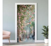 TACOKI Sticker Porte Fleurs de Printemps, Stickers Porte Trompe L'oeil Fleurs Autocollant Poster Auto-Adhésif Art Décor Pour Chambre Salon Salle de Bain Papier Peint 88x200 cm 5962n