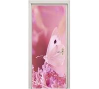 TACOKI Sticker Porte Fleurs Roses, Stickers Porte Trompe L'oeil Papillons Autocollant Poster Auto-Adhésif Art Décor Pour Chambre Salon Salle de Bain Papier Peint 80x210 cm 254n