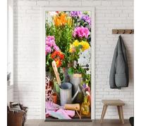 TACOKI Sticker Porte Fleurs, Stickers Porte Trompe L'oeil Fleurs Autocollant Poster Auto-Adhésif Art Décor Pour Chambre Salon Salle de Bain Papier Peint 90x200 cm v6881