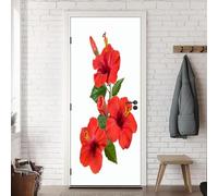 TACOKI Sticker Porte Fleurs, Stickers Porte Trompe L'oeil Fleurs Rouges Autocollant Poster Auto-Adhésif Art Décor Pour Chambre Salon Salle de Bain Papier Peint 85x200 cm v6960