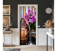 TACOKI Sticker Porte Fleurs Vintage, Stickers Porte Trompe L'oeil Tonneau de Vin Autocollant Poster Auto-Adhésif Art Décor Pour Chambre Salon Salle de Bain Papier Peint 80x210 cm 1208n