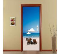 TACOKI Sticker Porte Hawaii, Stickers Porte Trompe L'oeil Plage Autocollant Poster Auto-Adhésif Art Décor Pour Chambre Salon Salle de Bain Papier Peint 100x200 cm 4103z