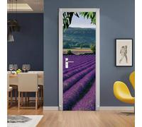TACOKI Sticker Porte Lavande, Stickers Porte Trompe L'oeil Paysage Naturel Autocollant Poster Auto-Adhésif Art Décor Pour Chambre Salon Salle de Bain Papier Peint 88x200 cm 4324z