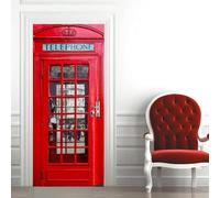 TACOKI Sticker Porte Londres, Stickers Porte Trompe L'oeil Cabine Téléphonique Rouge Autocollant Poster Auto-Adhésif Art Décor Pour Chambre Salon Salle de Bain Papier Peint 80x210 cm v2720