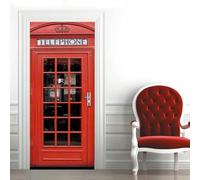 TACOKI Sticker Porte Londres, Stickers Porte Trompe L'oeil Cabine Téléphonique Rouge Autocollant Poster Auto-Adhésif Art Décor Pour Chambre Salon Salle de Bain Papier Peint 80x210 cm v2432