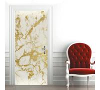 TACOKI Sticker Porte Marbre Doré, Stickers Porte Trompe L'oeil Motif Doré Autocollant Poster Auto-Adhésif Art Décor Pour Chambre Salon Salle de Bain Papier Peint 80x210 cm 1622z