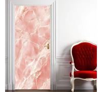 TACOKI Sticker Porte Marbre, Stickers Porte Trompe L'oeil Rose Autocollant Poster Auto-Adhésif Art Décor Pour Chambre Salon Salle de Bain Papier Peint 90x210 cm 5559n