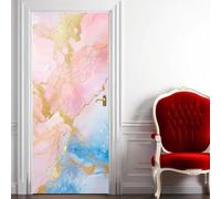 TACOKI Sticker Porte Marbre, Stickers Porte Trompe L'oeil Rose Doré Autocollant Poster Auto-Adhésif Art Décor Pour Chambre Salon Salle de Bain Papier Peint 90x200 cm 4577n