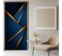 TACOKI Sticker Porte Motif Géométrique, Stickers Porte Trompe L'oeil Bleu Doré Autocollant Poster Auto-Adhésif Art Décor Pour Chambre Salon Salle de Bain Papier Peint 95x215 cm 808n