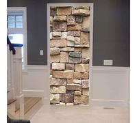 TACOKI Sticker Porte Mur de Pierre, Stickers Porte Trompe L'oeil Style Campagnard Autocollant Poster Auto-Adhésif Art Décor Pour Chambre Salon Salle de Bain Papier Peint 90x200 cm 5819z